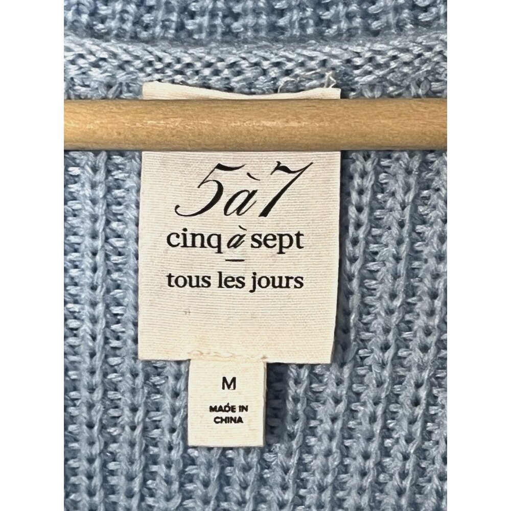Cinq a Sept Blue Wool blend Cecile Sailor Ribbed Oversize Crop Sweater - Picture 11 of 12